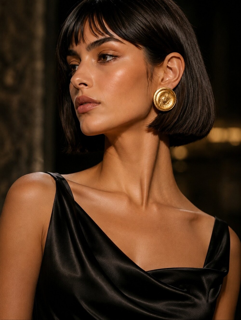Vintage Hammered Gold-Tone Statement Clip-On Earrings